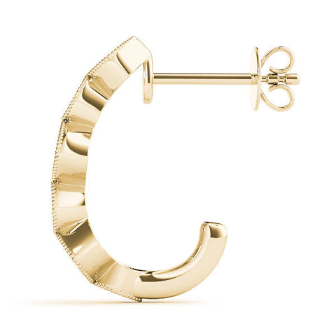 Yellow gold Milgrain Cushion and Marquise Diamond Hoop Earrings