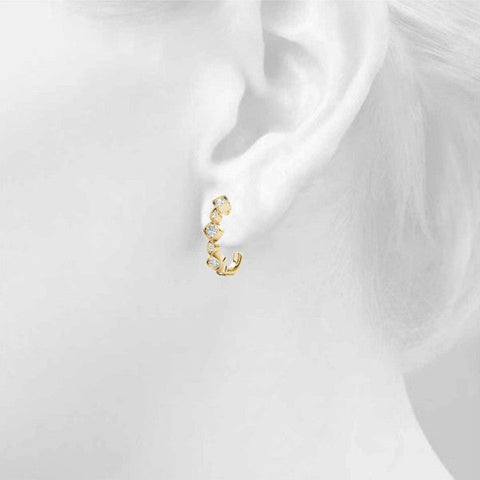 Yellow gold Milgrain Cushion and Marquise Diamond Hoop Earrings
