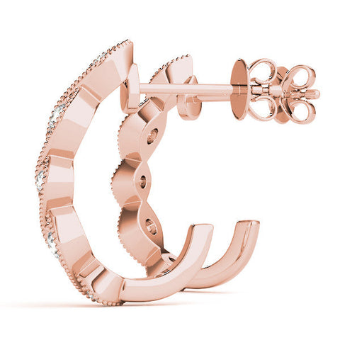 Rose gold Milgrain Marquise Diamond Hoop Earrings with Bezel Setting