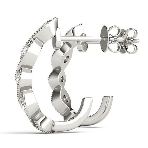 White gold Milgrain Marquise Diamond Hoop Earrings with Bezel Setting