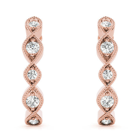 Rose gold Milgrain Marquise Diamond Hoop Earrings with Bezel Setting