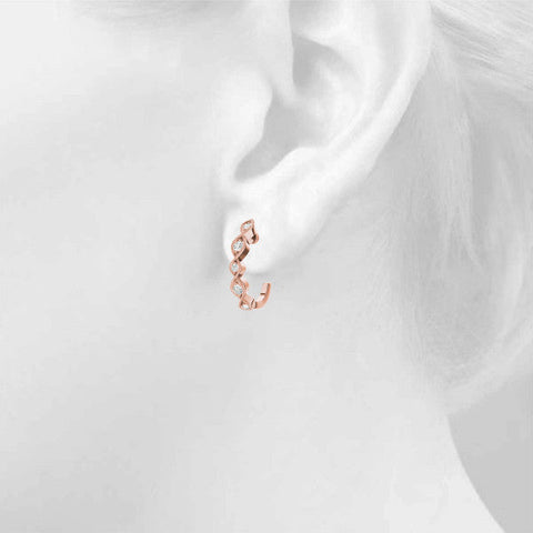 Rose gold Milgrain Marquise Diamond Hoop Earrings with Bezel Setting
