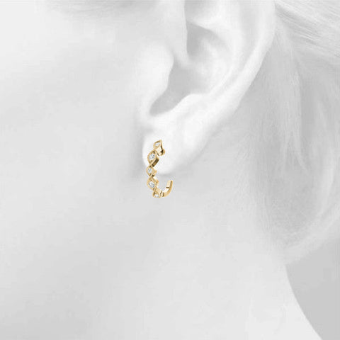 Yellow gold Milgrain Marquise Diamond Hoop Earrings with Bezel Setting