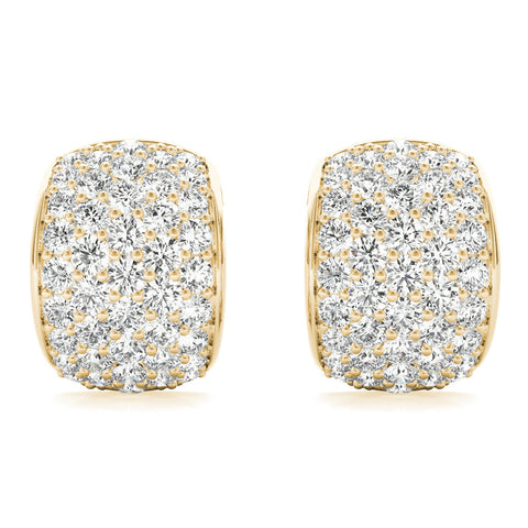 Yellow gold Pavé Round Diamond Huggie Earrings with Prong Setting