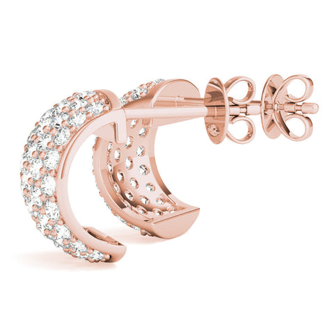 Rose gold Pavé Round Diamond Huggie Earrings with Prong Setting