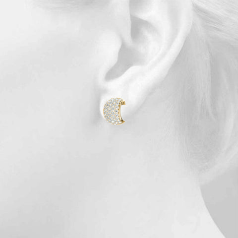 Yellow gold Pavé Round Diamond Huggie Earrings with Prong Setting