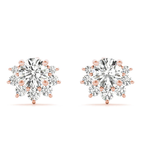 Rose gold Cluster Round Diamond Stud Earrings with White Gold Band and Four-Prong Setting