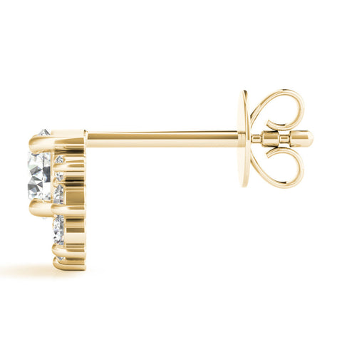 Yellow gold Cluster Round Diamond Stud Earrings with White Gold Band and Four-Prong Setting