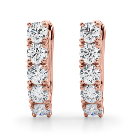 Rose gold Round Diamond Channel Set Hoop Earrings with Four-Prong Setting