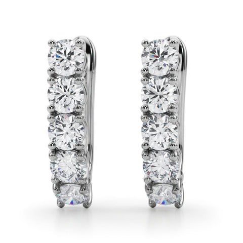Silver Round Diamond Channel Set Hoop Earrings with Four-Prong Setting