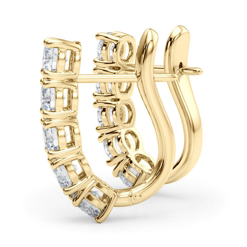 Yellow gold Round Diamond Channel Set Hoop Earrings with Four-Prong Setting