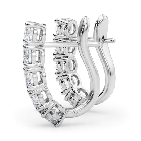 Silver Round Diamond Channel Set Hoop Earrings with Four-Prong Setting