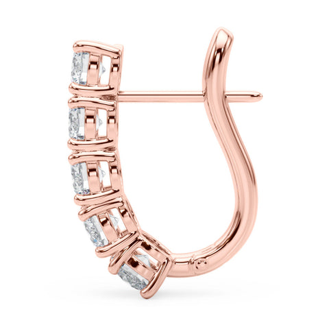 Rose gold Round Diamond Channel Set Hoop Earrings with Four-Prong Setting