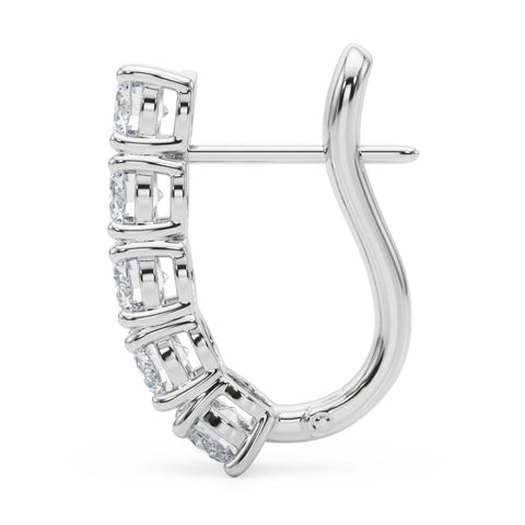 Silver Round Diamond Channel Set Hoop Earrings with Four-Prong Setting