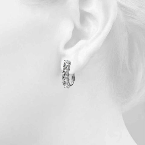 Silver Round Diamond Channel Set Hoop Earrings with Four-Prong Setting