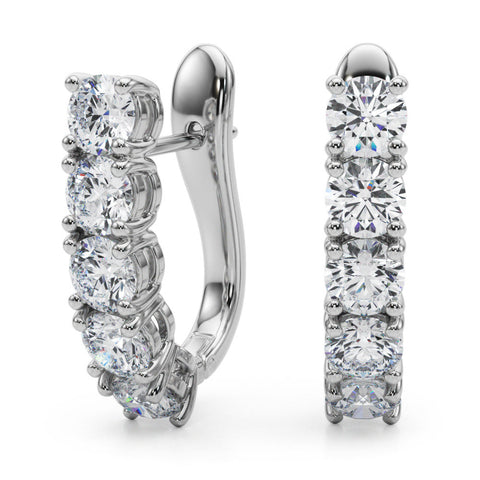 Silver Round Diamond Channel Set Hoop Earrings with Four-Prong Setting