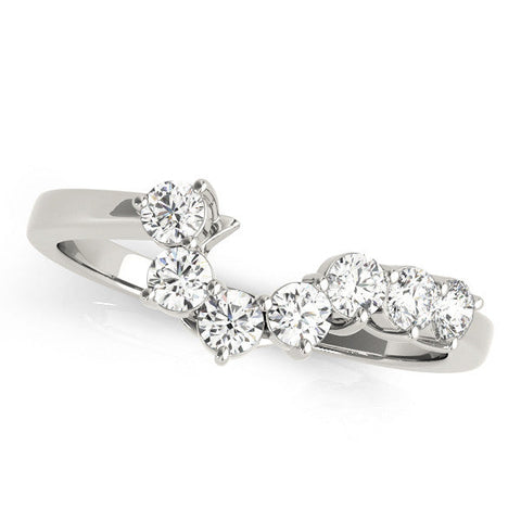 White gold Curved Diamond Cluster Band - Round Stones, Split Shank, Prong Setting