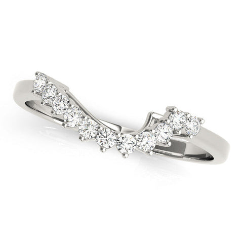 White gold Round Diamond V-Shaped White Gold Band with Prong Setting