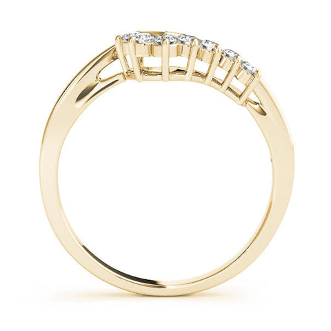 Yellow gold V-Shaped Diamond Accent Band with Round Brilliant Stones and Prong Setting
