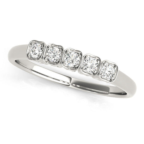 White gold Five-Stone Round Diamond Bezel Set White Gold Band