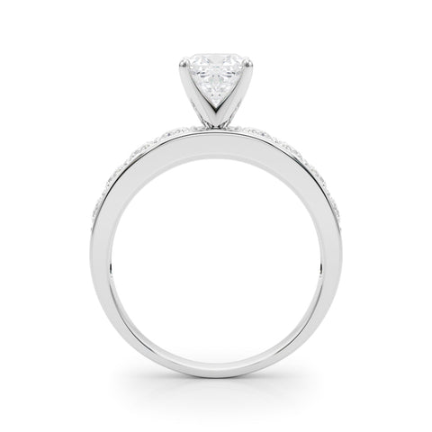Silver Cushion Cut Channel Set Diamond Engagement Ring with Four-Prong Setting