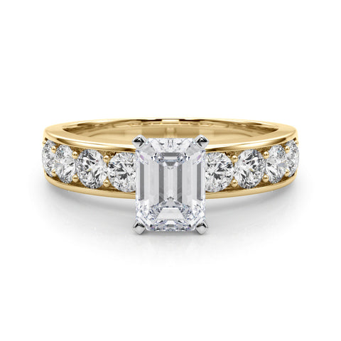Yellow gold Heart Cut Channel Set Diamond Engagement Ring with Four-Prong Setting