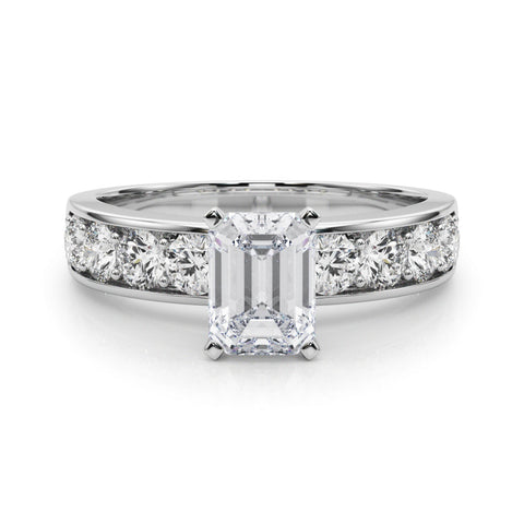 Silver Heart Cut Channel Set Diamond Engagement Ring with Four-Prong Setting
