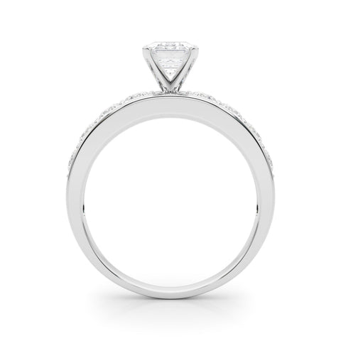 Silver Heart Cut Channel Set Diamond Engagement Ring with Four-Prong Setting