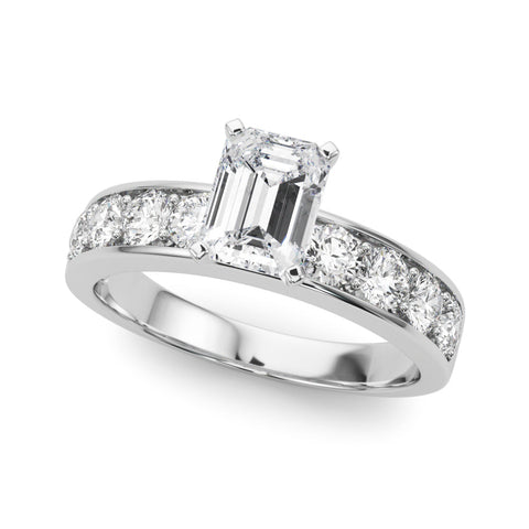 Silver Heart Cut Channel Set Diamond Engagement Ring with Four-Prong Setting