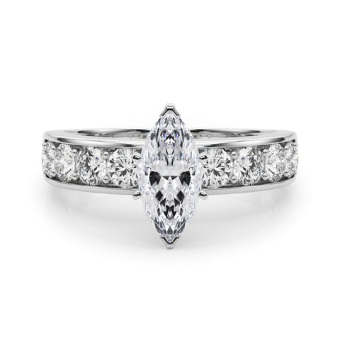 Silver Marquise Cut Channel Set Diamond Engagement Ring with Four-Prong Setting