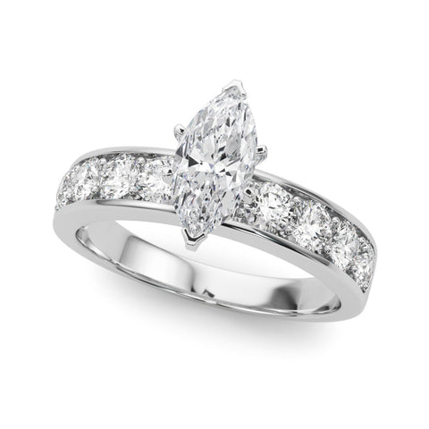 Silver Marquise Cut Channel Set Diamond Engagement Ring with Four-Prong Setting