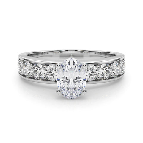 Silver Oval Cut Channel Set Diamond Engagement Ring with Four-Prong Setting
