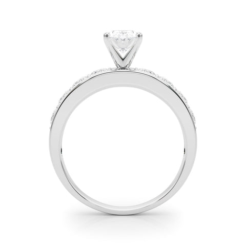 Silver Oval Cut Channel Set Diamond Engagement Ring with Four-Prong Setting