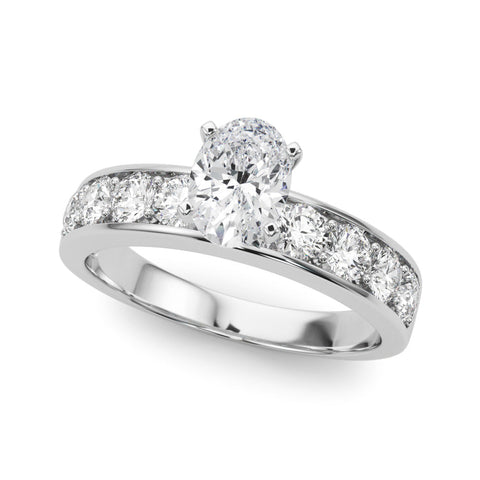 Silver Oval Cut Channel Set Diamond Engagement Ring with Four-Prong Setting