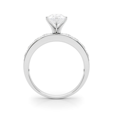 Silver Pear Cut Channel Set Diamond Engagement Ring with Four-Prong Setting