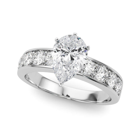 Silver Pear Cut Channel Set Diamond Engagement Ring with Four-Prong Setting