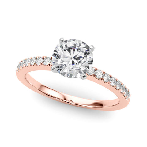 Rose gold Heart Solitaire Diamond with Pavé Band and Four-Prong Setting