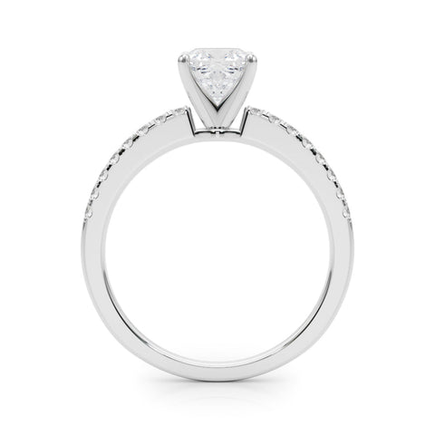 Silver Cushion Solitaire Diamond with Pavé Band and Four-Prong Setting