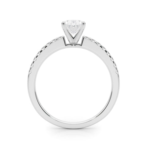 Silver Oval Solitaire Diamond with Pavé Band and Four-Prong Setting