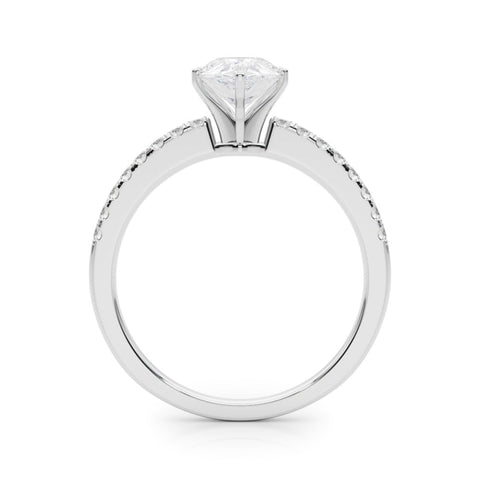 Silver Pear Solitaire Diamond with Pavé Band and Four-Prong Setting