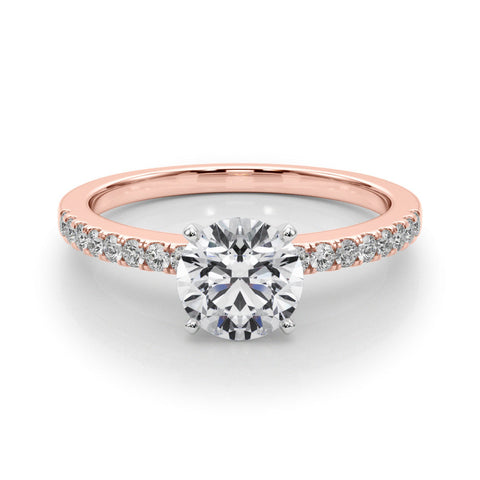 Rose gold Heart Solitaire Diamond with Pavé Band and Four-Prong Setting