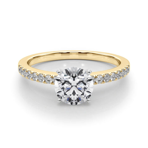 Yellow gold Heart Solitaire Diamond with Pavé Band and Four-Prong Setting