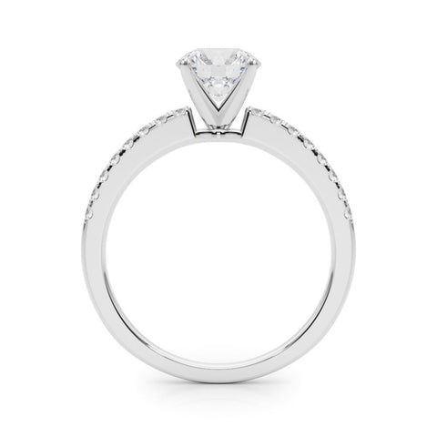 Silver Round Solitaire Diamond with Pavé Band and Four-Prong Setting