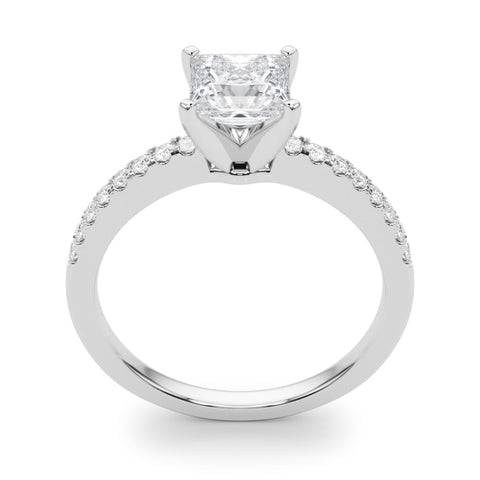 Silver Princess Solitaire Diamond with Pavé Band and Four-Prong Setting