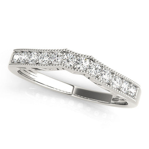 White gold Milgrain Round Diamond Pavé Chevron Band
