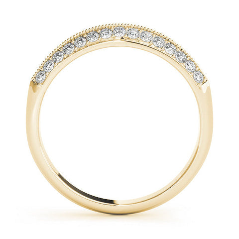Yellow gold Double Row Pavé Round Diamond White Gold Band with Shared Prong Setting
