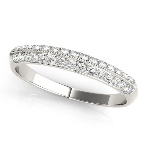 White gold Double Row Pavé Round Diamond White Gold Band with Shared Prong Setting