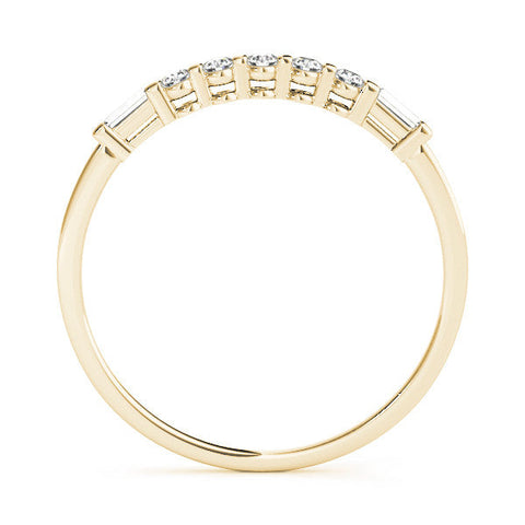 Yellow gold Round and Baguette Diamond Prong Set Half-Eternity Band