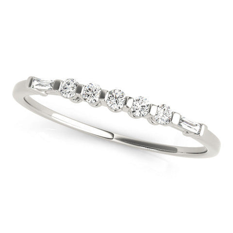 White gold Round and Baguette Diamond Prong Set Half-Eternity Band