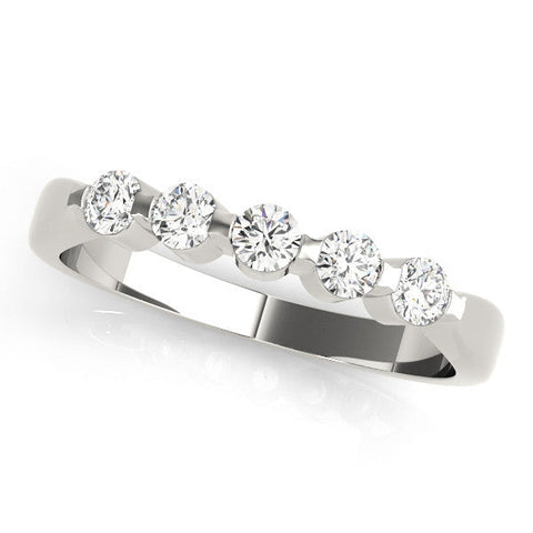White gold Five-Stone Round Cut Diamond Prong-Set Half Eternity Band